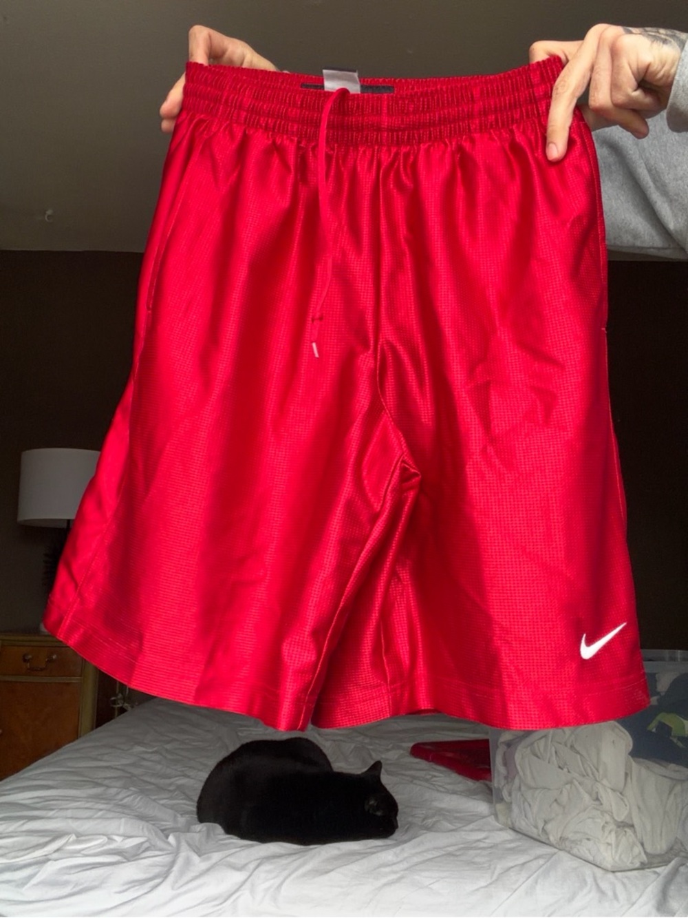 Nike Men’s Bright Red Athletic Shorts with White Swoosh
